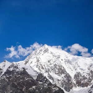 Close-up of Nanga Parbat summit at 8,126m, the world's ninth highest mountain, against a deep blue sky, Fairy Meadows