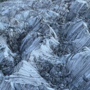 Dramatic close-up of deep crevasses and fractured ice on the Rakaposhi glacier, Karakoram range northern Pakistan