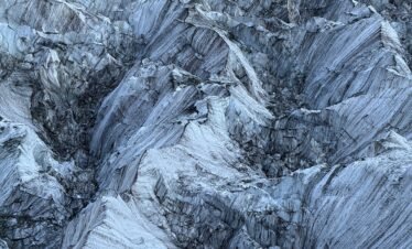 Dramatic close-up of deep crevasses and fractured ice on the Rakaposhi glacier, Karakoram range northern Pakistan