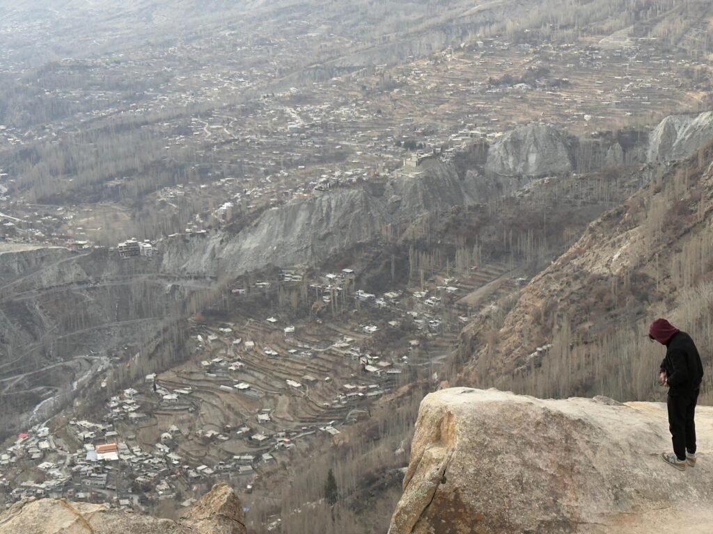 Standing 2,500 metres above the valley floor, where the mountains meet the sky. Hunza Valley, Gilgit-Baltistan, Pakistan.